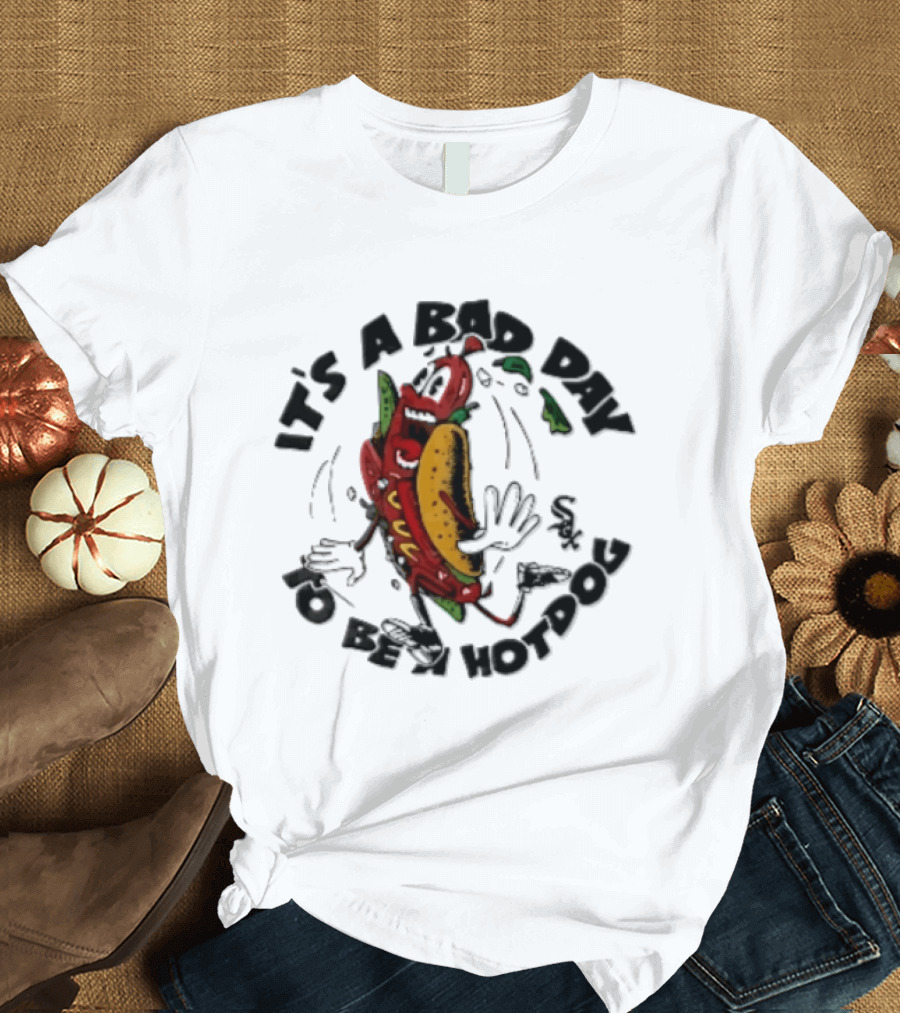 Chicago White Sox MLB It's A Bad Day To Be Hotdog Panicked Cartoon Sausage Running T-Shirt