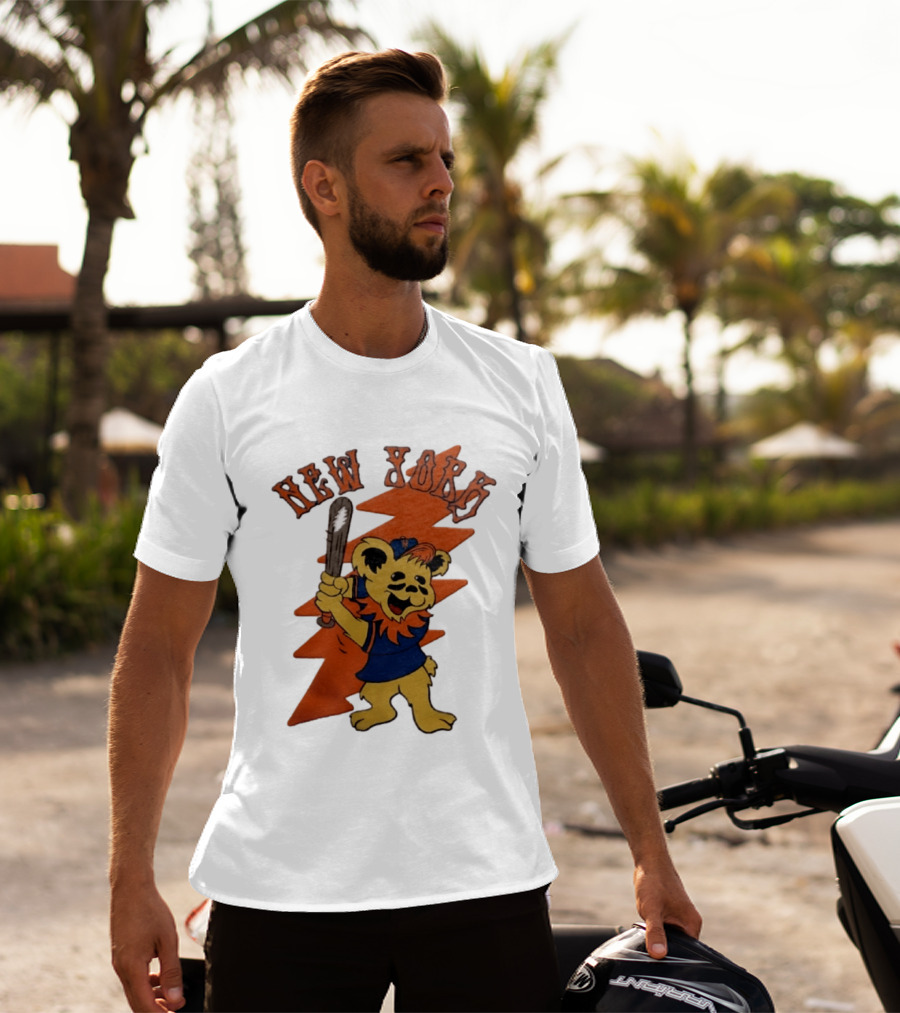 New York Grateful Dead Dancing Bear Batting Baseball Mets MLB T-Shirt