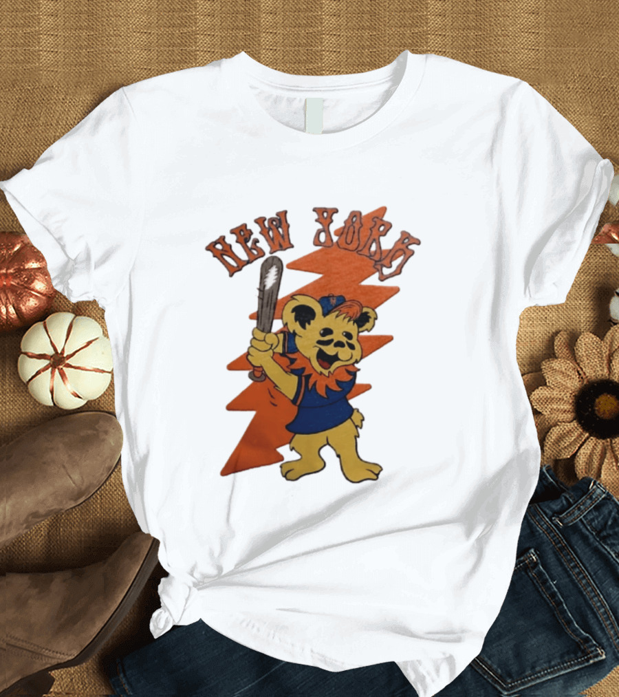 New York Grateful Dead Dancing Bear Batting Baseball Mets MLB T-Shirt