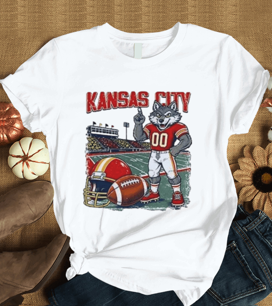 Kansas City Chiefs Wolf Mascot Football Stadium Scene T-Shirt