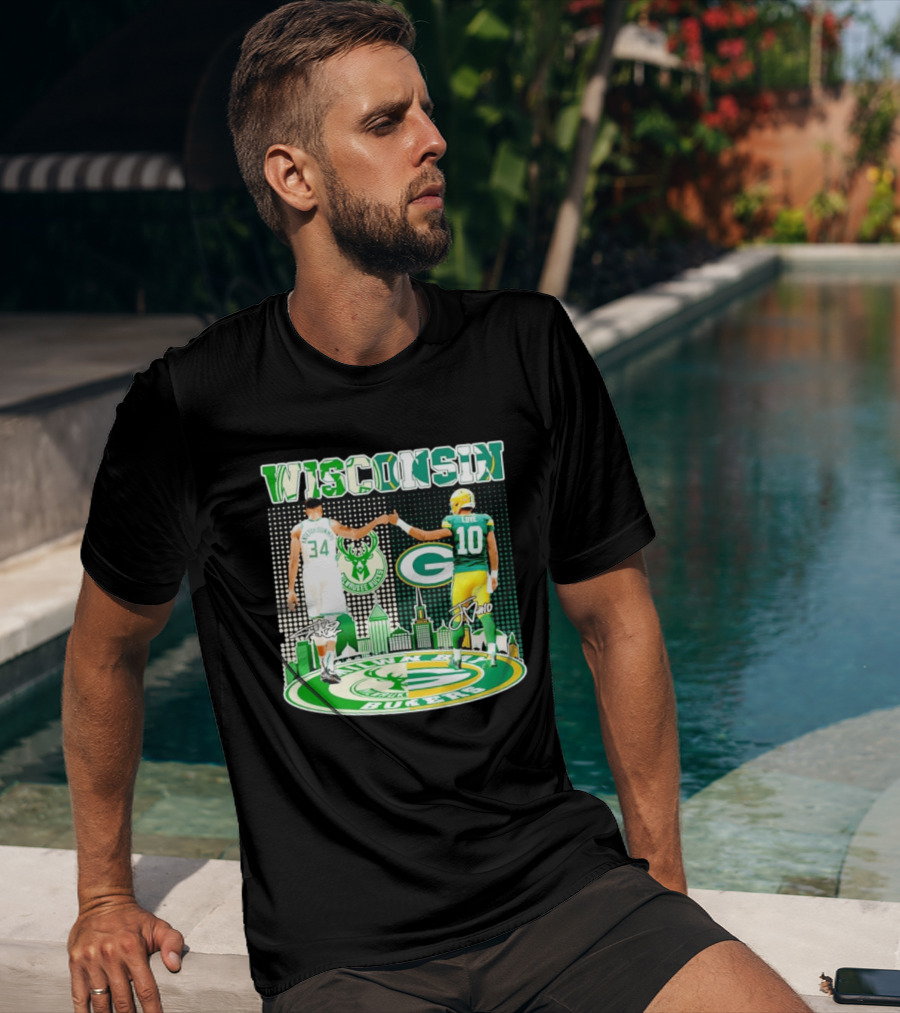 Wisconsin Milwaukee Bucks Giannis Antetokounmpo Green Bay Packers Jordan Love T-Shirt