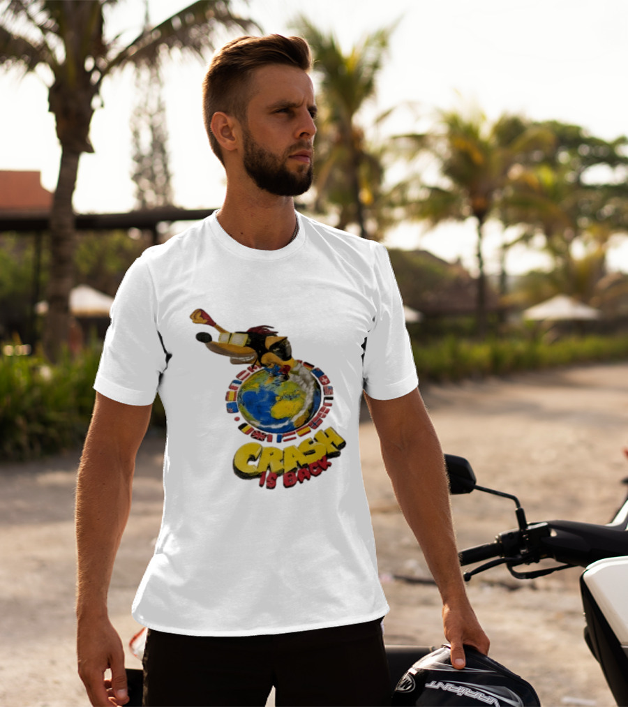 Crash Is Back Jetpack Adventure World Flags Globe Cartoon T-Shirt