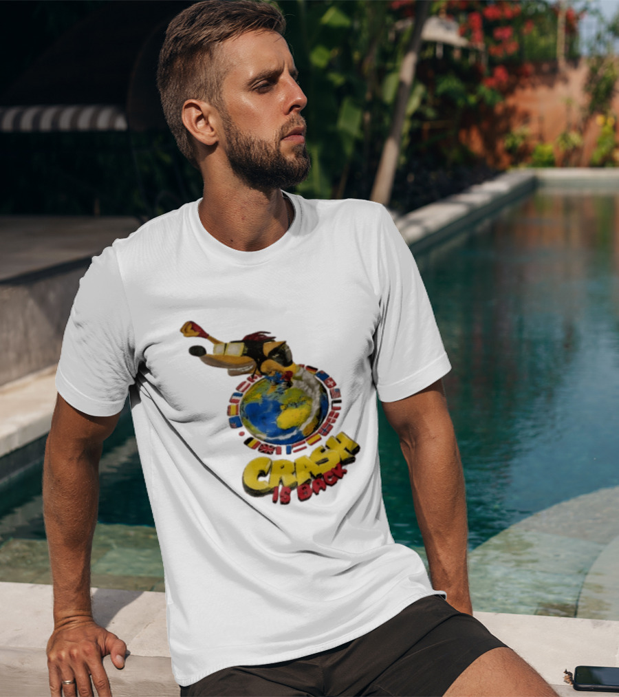 Crash Is Back Jetpack Adventure World Flags Globe Cartoon T-Shirt