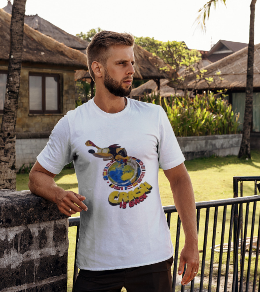 Crash Is Back Jetpack Adventure World Flags Globe Cartoon T-Shirt