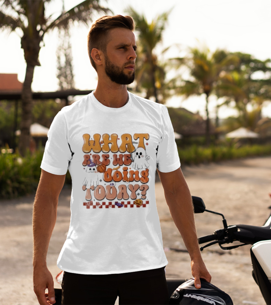 What Are We Doing Today Cartoon Halloween Ghosts Basketball Baseball Boo Shop T-Shirt