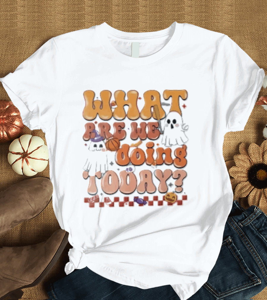 What Are We Doing Today Cartoon Halloween Ghosts Basketball Baseball Boo Shop T-Shirt