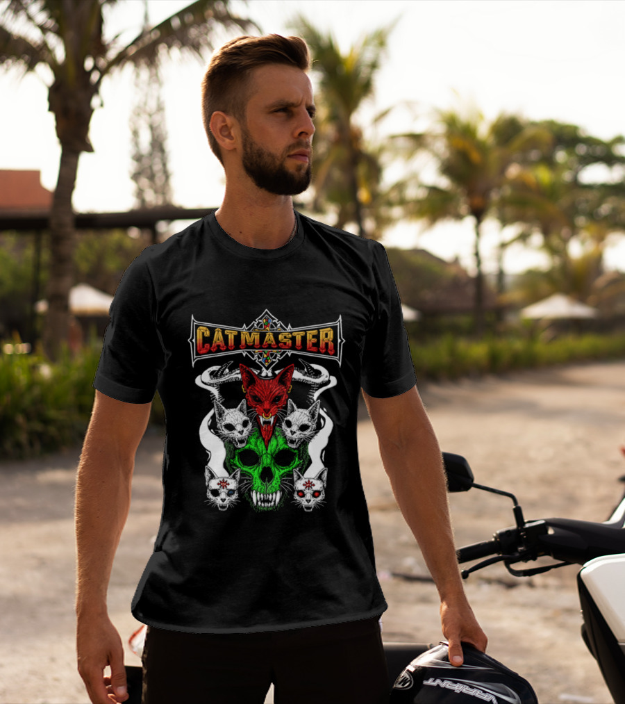 Catmaster Occult Cat Skull Metal Gothic Supernatural Feline Skulls T-Shirt