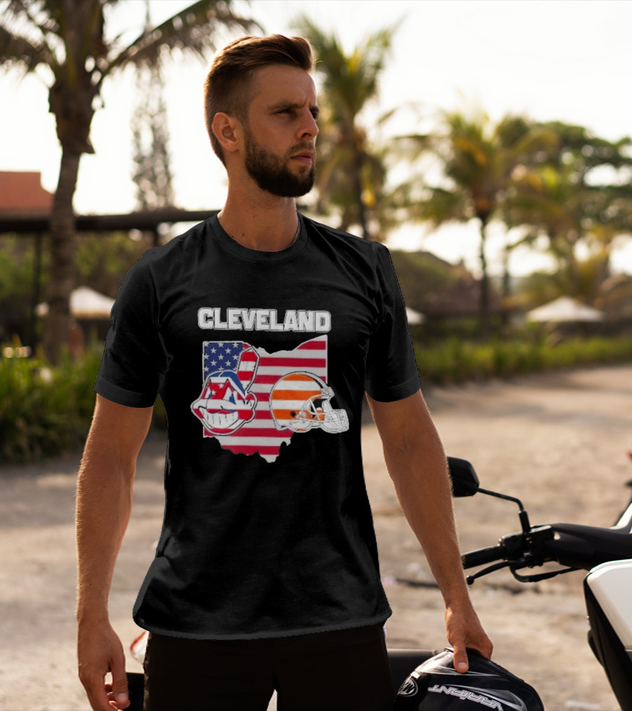 Cleveland Indians Browns Ohio State Map With Flags T-Shirt