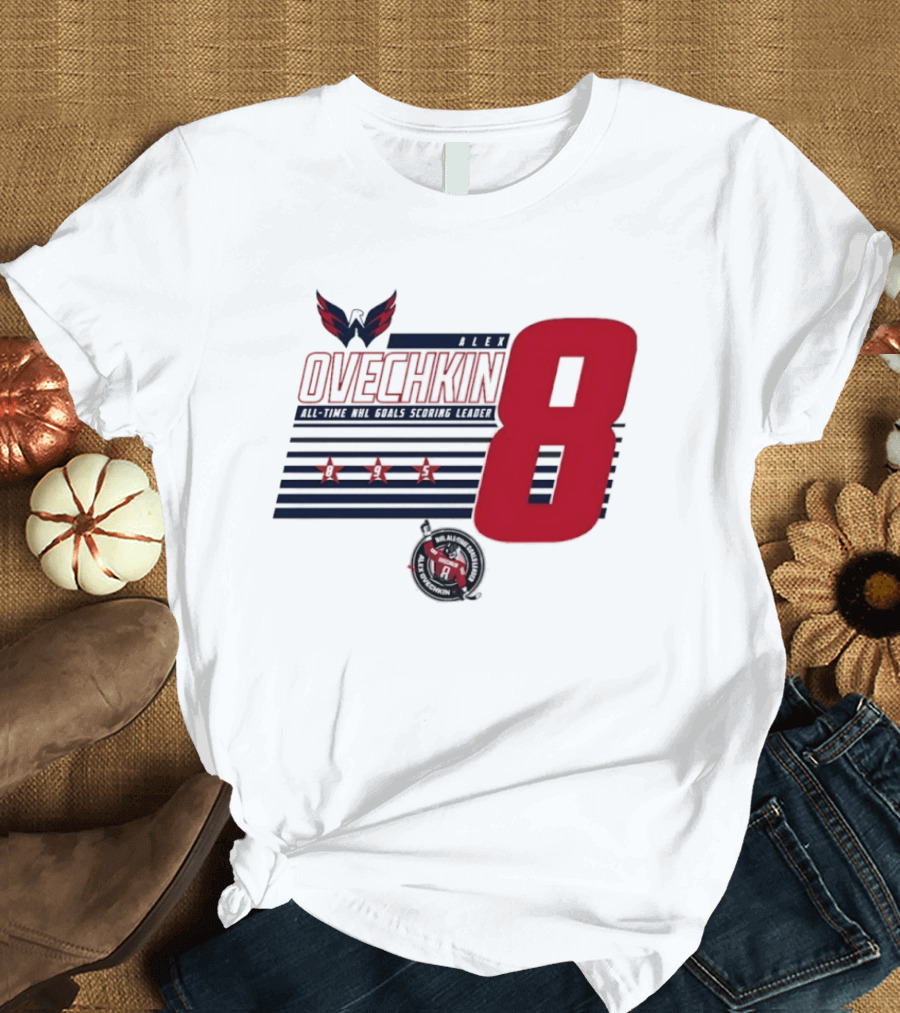 Alex Ovechkin 8 NHL All Time Goals Leader Washington Capitals Stars And Stripes T-Shirt