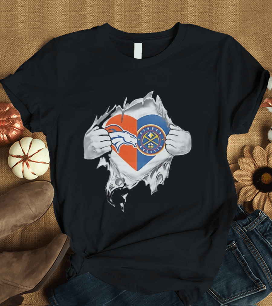 Denver Broncos Nuggets Heart Superman Chest Rip T-Shirt