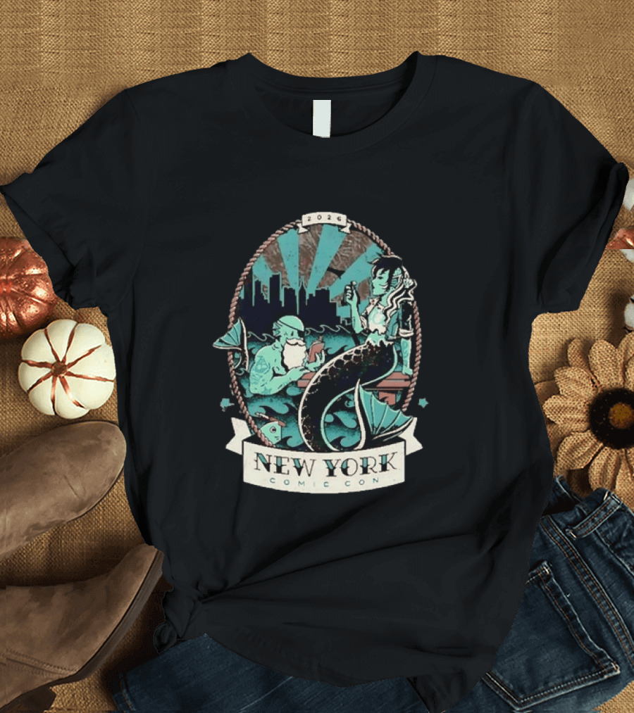 New York Comic Con 2026 Mermaid Merman City Skyline Ocean T-Shirt