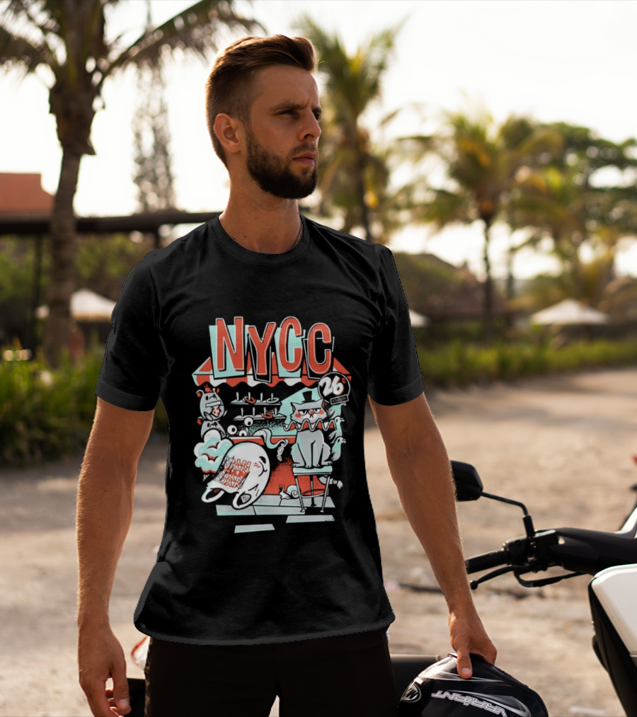 NYCC 26 Cent 1 Throw Carnival Cat Retro Style Comic Fairground Fun T-Shirt