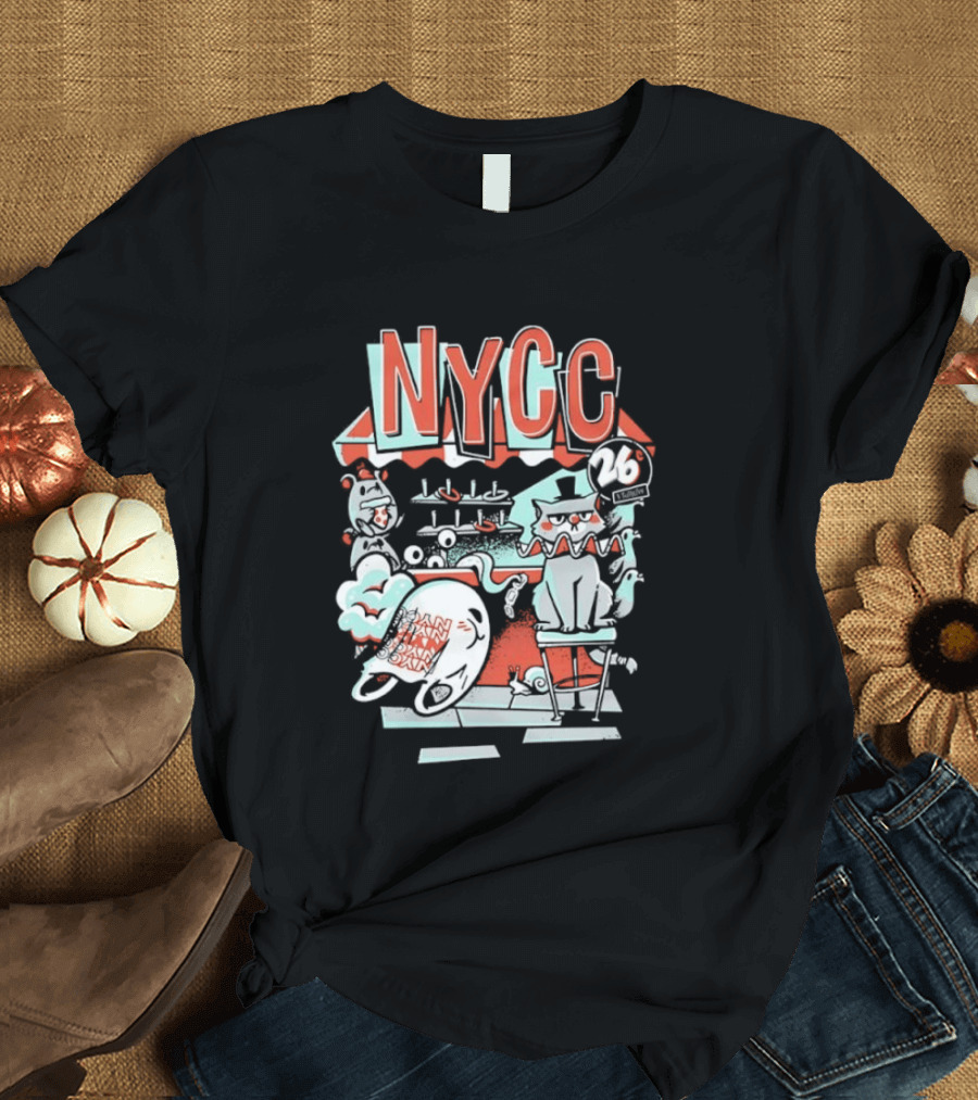 NYCC 26 Cent 1 Throw Carnival Cat Retro Style Comic Fairground Fun T-Shirt
