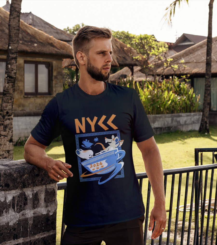 NYCC 2026 Pizza Rat Cup Greek Pattern Tea Event T-Shirt