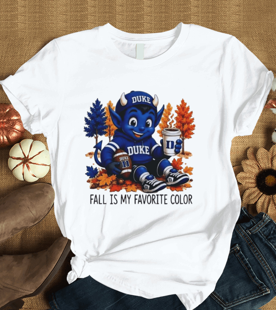 Duke Blue Devils Fall Is My Favorite Color Football Coffee Autumn Leaves T-Shirt