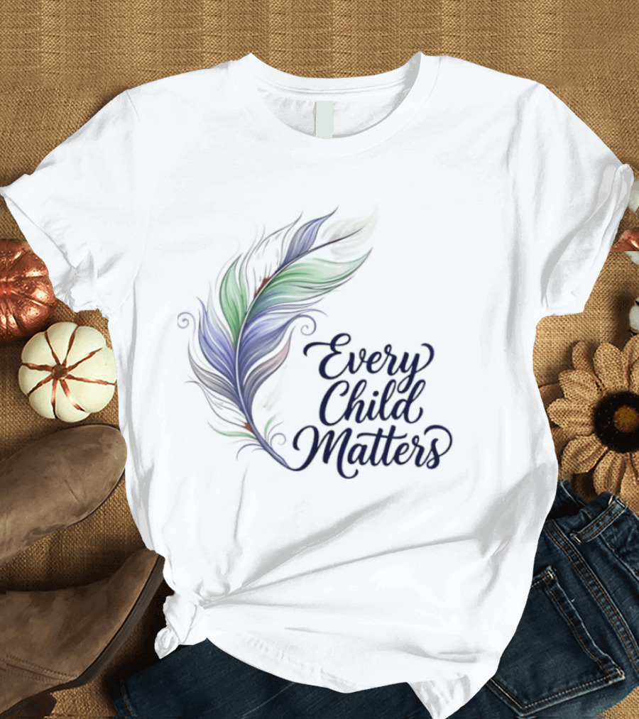 Every Child Matters Colorful Feather Orange Day Awareness T-Shirt