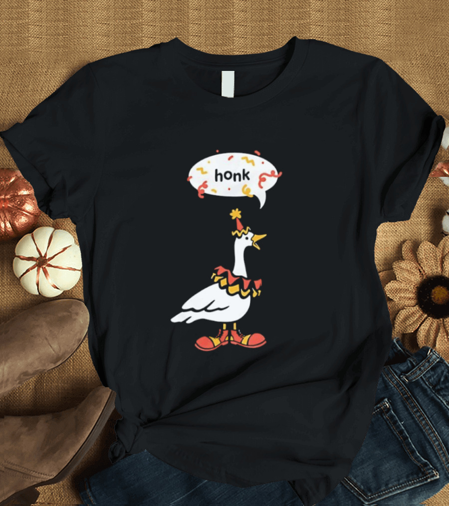 Honk Clown Goose Circus Costume With Confetti Speech Bubble T-Shirt