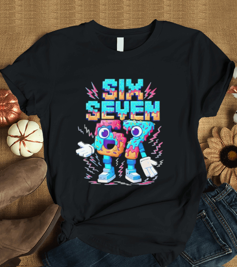 Six Seven Donut Cartoon Sprinkles With Colorful Numbers And Playful T-Shirt