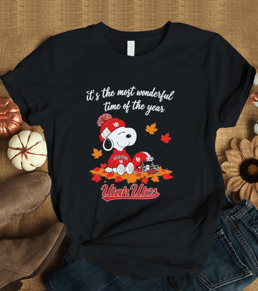 Snoopy It's The Most Wonderful Time Of The Year Utah Utes Autumn Cozy Vibe T-Shirt