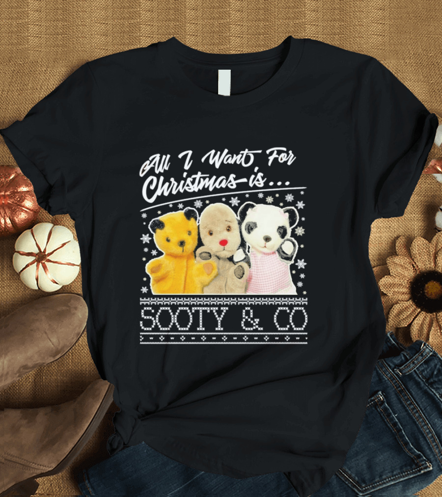 All I Want For Christmas Is Sooty And Co Vintage Stuffed Characters T-Shirt