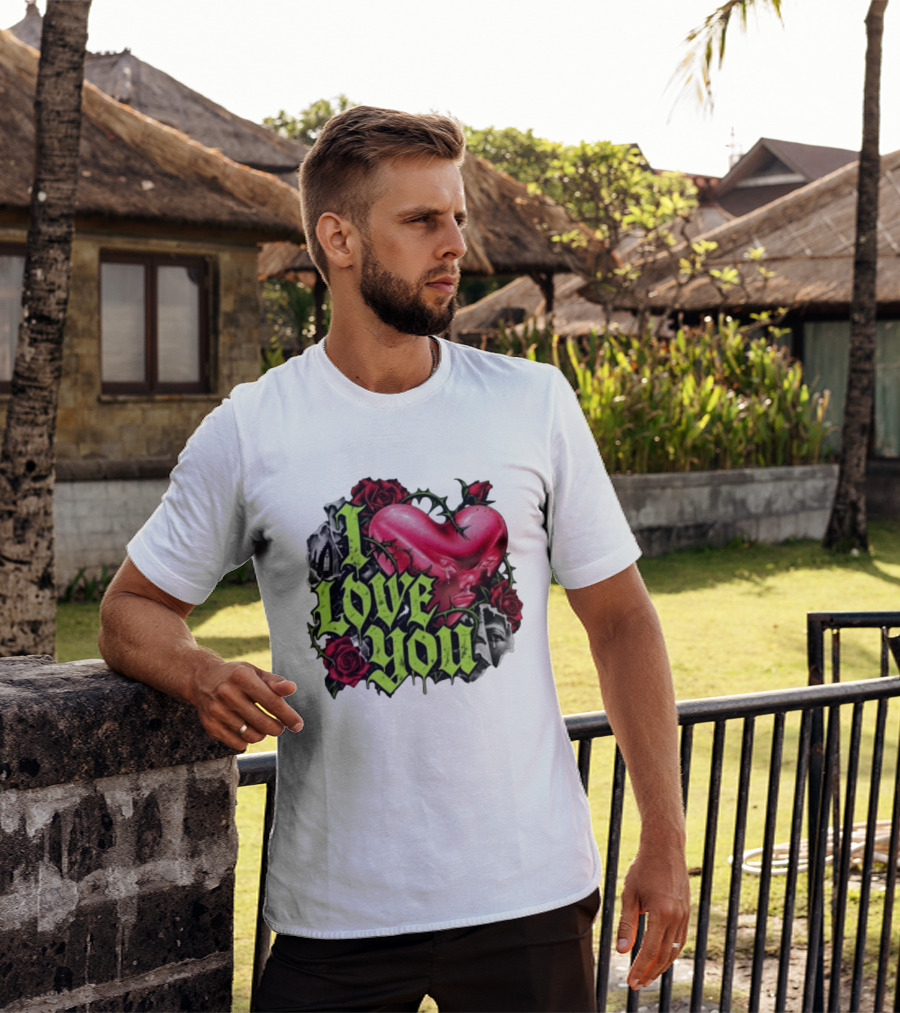 I Love You Gothic Heart Roses T-Shirt