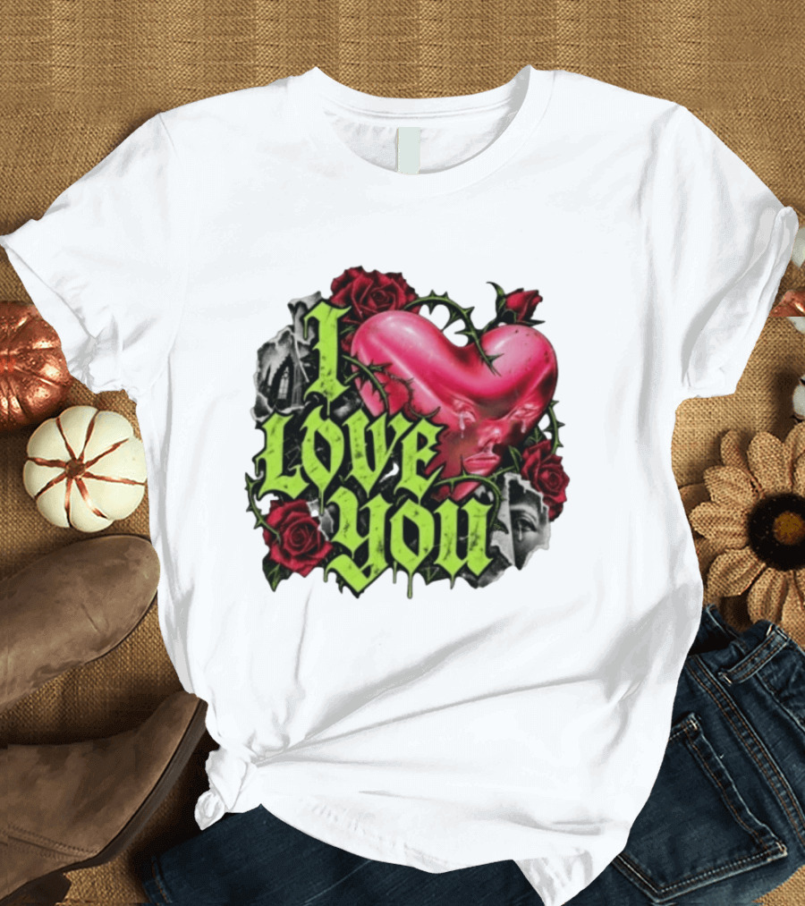 I Love You Gothic Heart Roses T-Shirt
