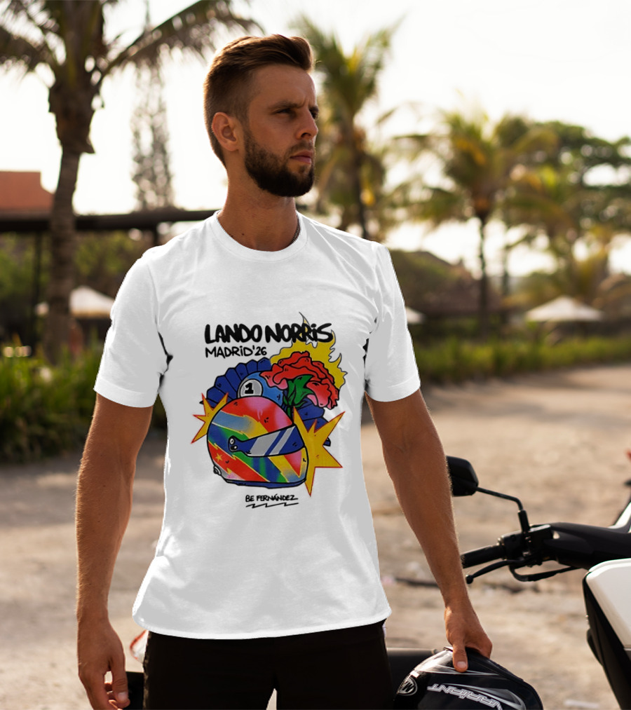 Lando Norris Madrid '26 Helmet Vibrant Art Explosion T-Shirt