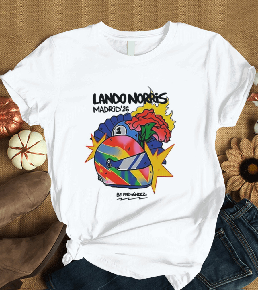Lando Norris Madrid '26 Helmet Vibrant Art Explosion T-Shirt