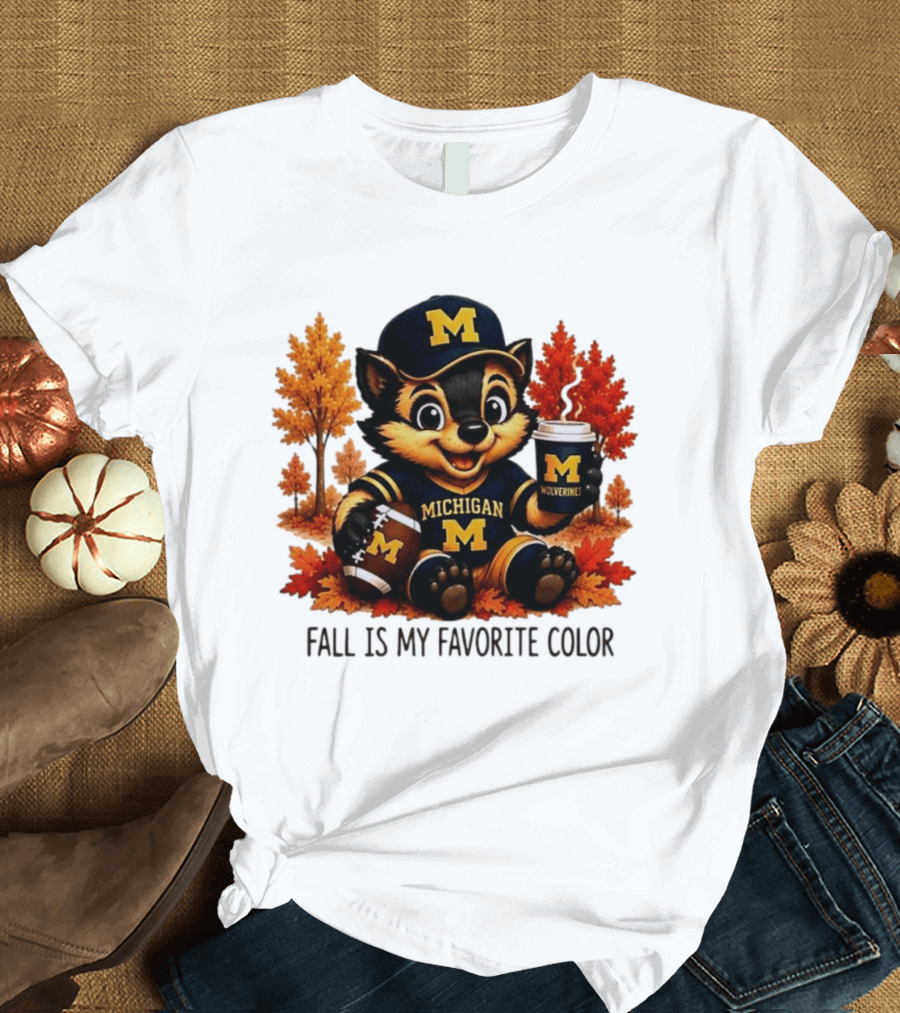 Michigan Wolverines Fall Is My Favorite Color Mascot Coffee Football T-Shirt