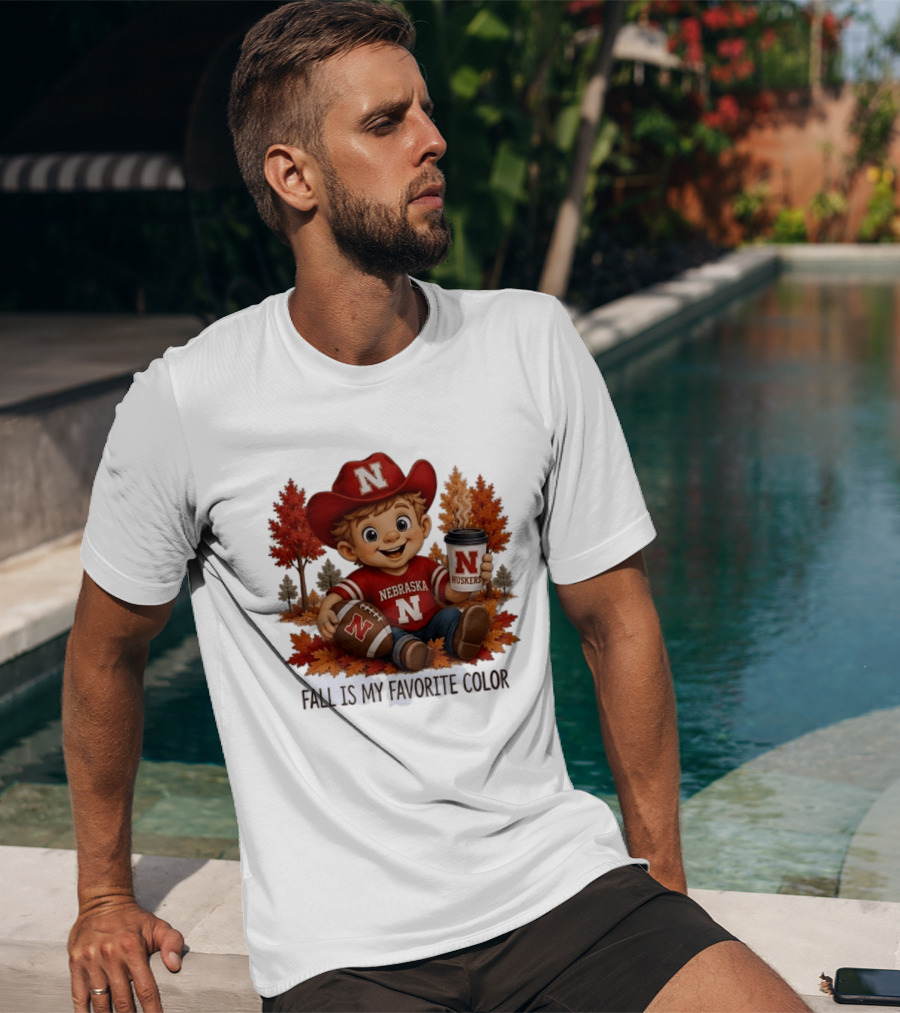 Nebraska Huskers Fall Football Kid Holding Coffee And Ball T-Shirt