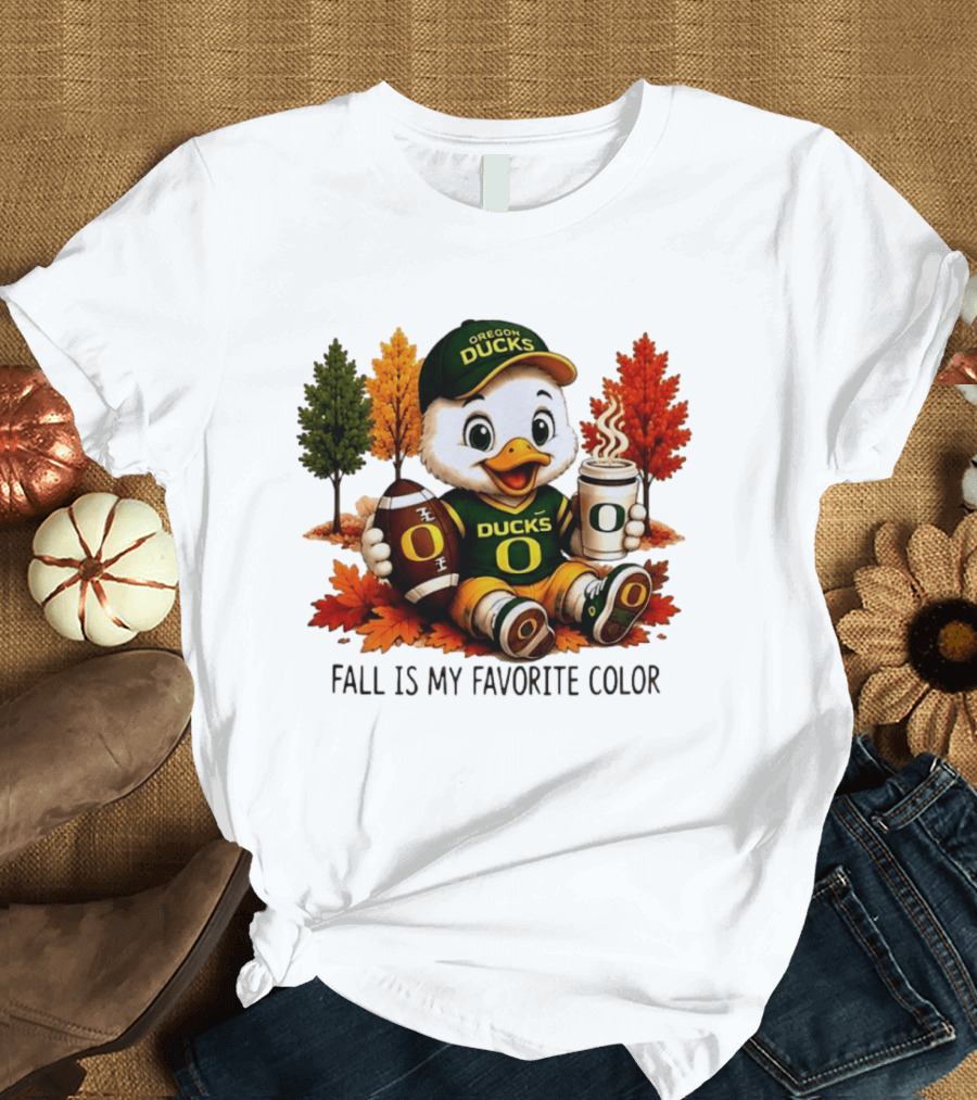 Oregon Ducks Fall Is My Favorite Color Cute Mascot Football Autumn Leaves T-Shirt