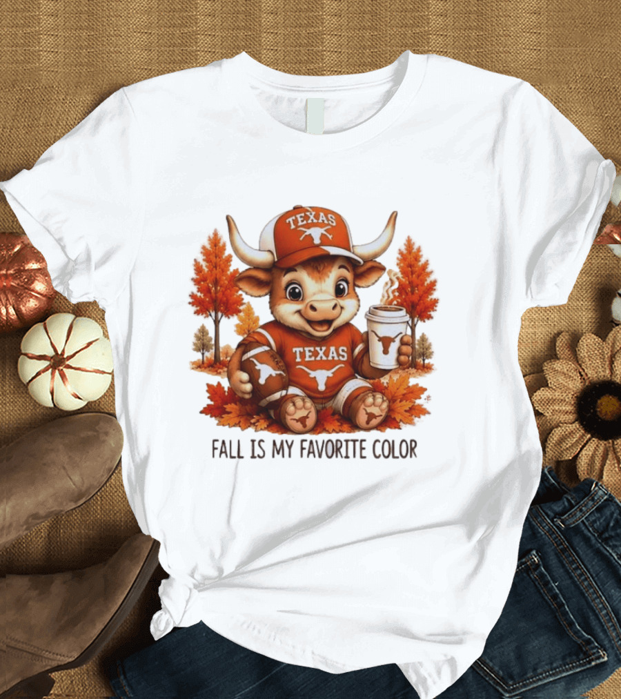 Texas Longhorns Fall Is My Favorite Color With Adorable Longhorn And Autumn Leaves T-Shirt