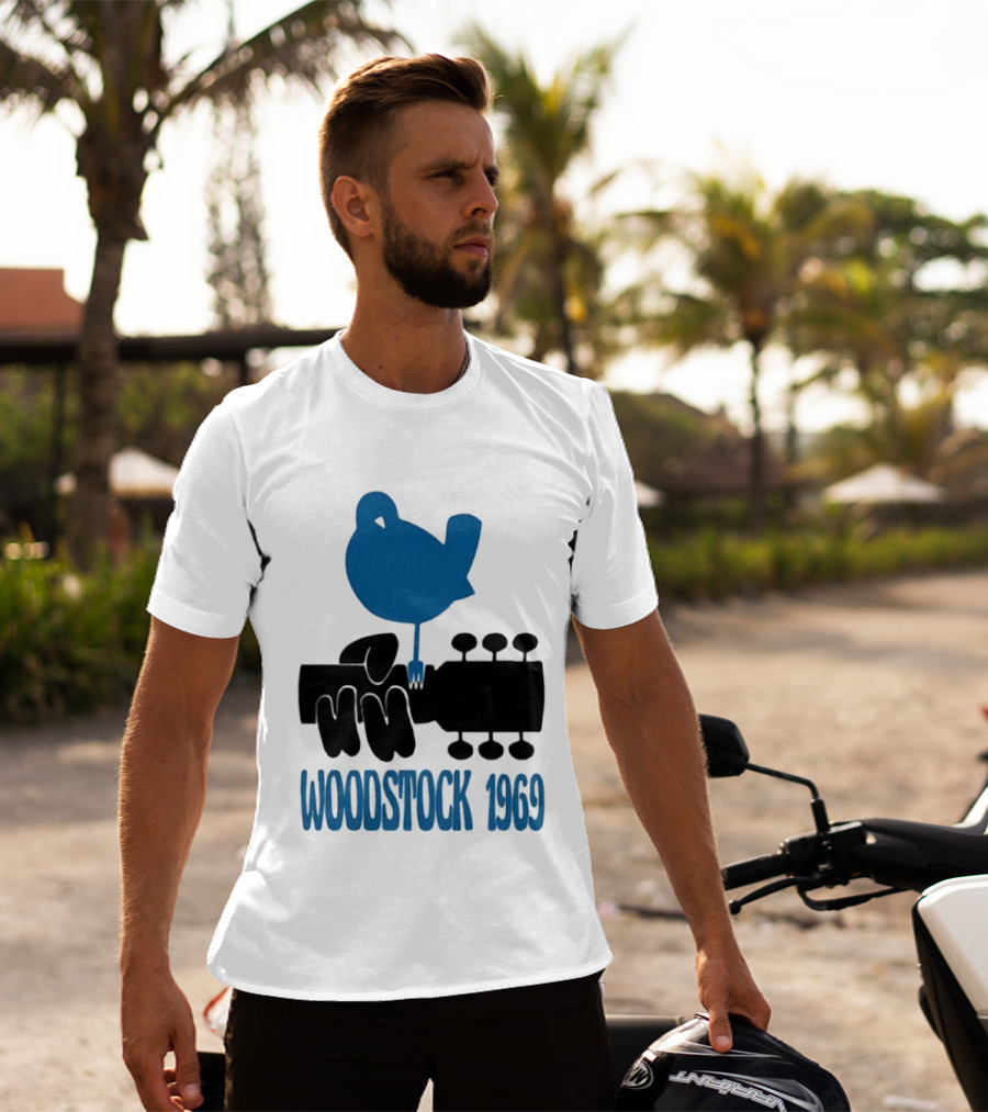 Woodstock 1969 Music Festival Bird On Guitar Neck T-Shirt