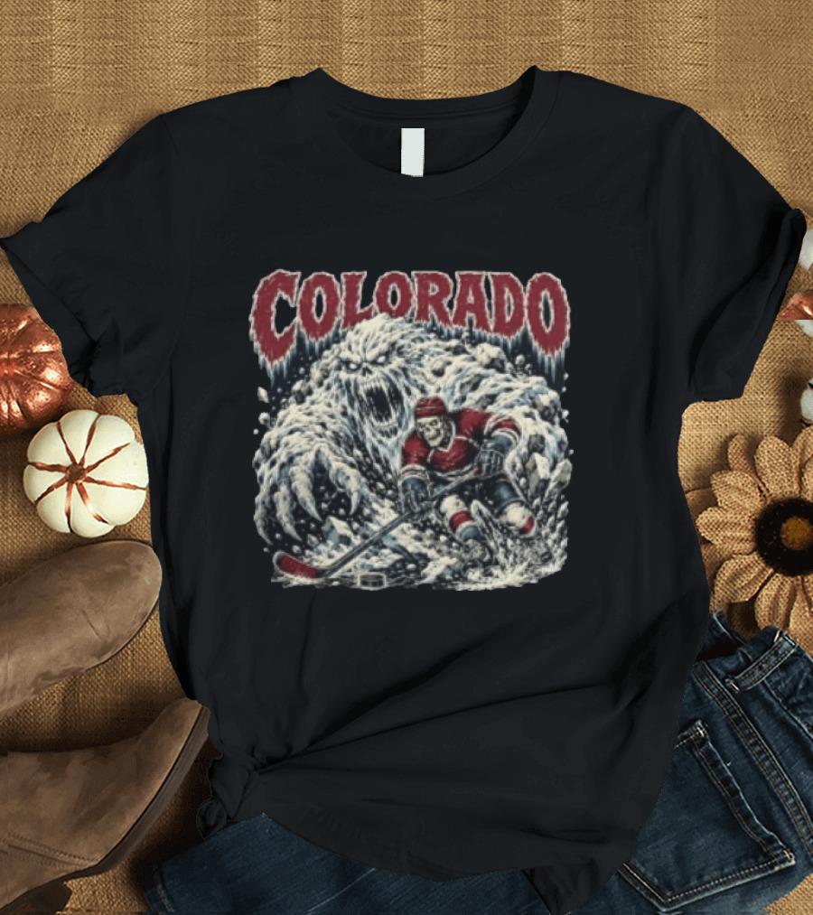 Colorado Avalanche Hockey Skeleton Player Ice Monster Chase T-Shirt