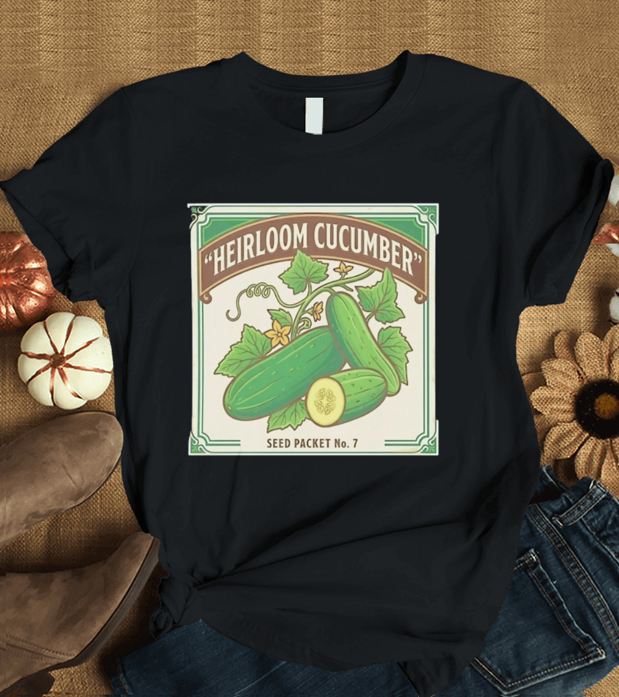 Heirloom Cucumber Seed Packet No 7 Vintage Gardening Iconic Green T-Shirt