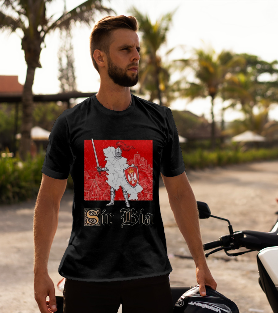 Sir Bia Knight Of Serbia Map Serbian Pride Shield Armor Heritage T-Shirt