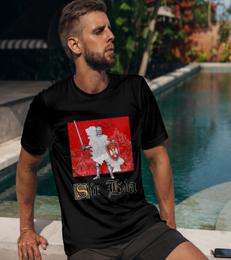 Sir Bia Knight Of Serbia Map Serbian Pride Shield Armor Heritage T-Shirt
