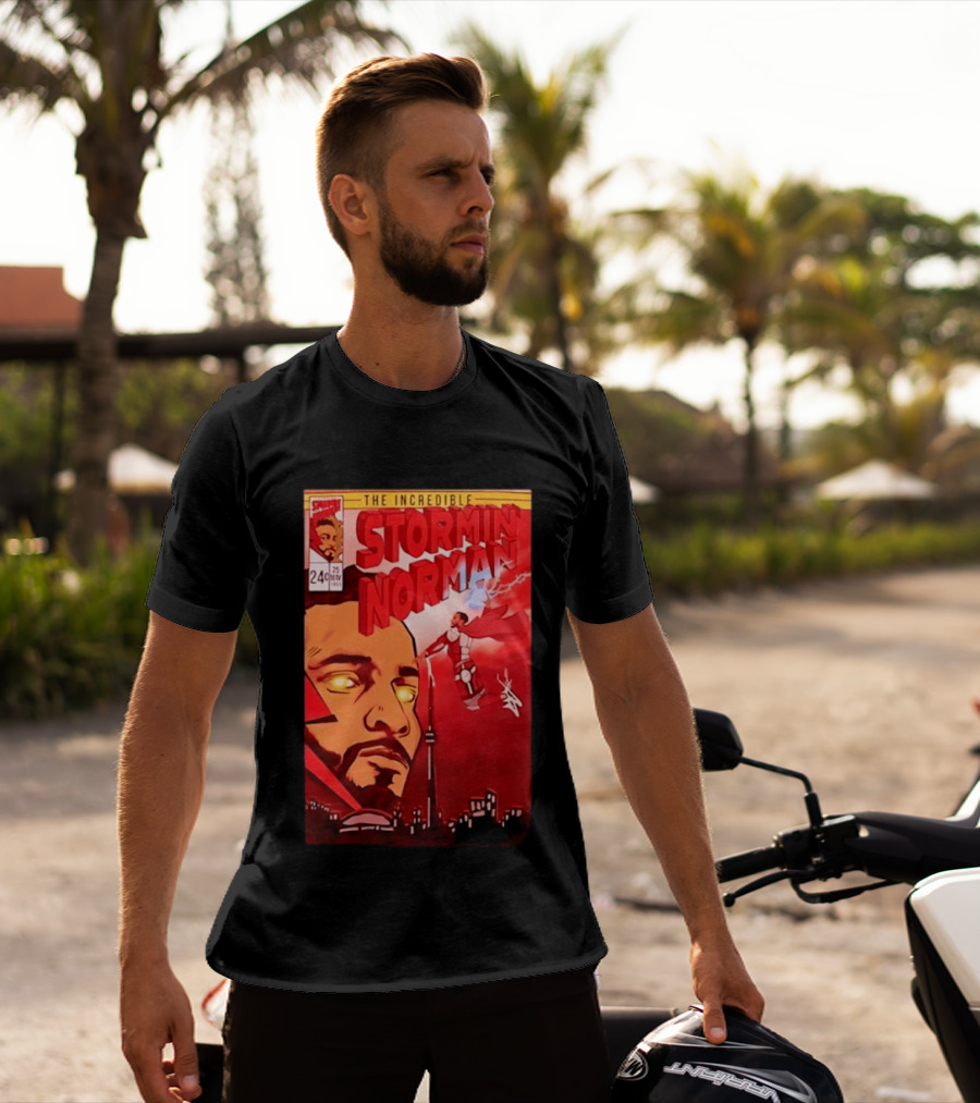The Incredible Stormin Norman Comic Book Flying Superhero Cityscape 25 Cent Issue 24 T-Shirt