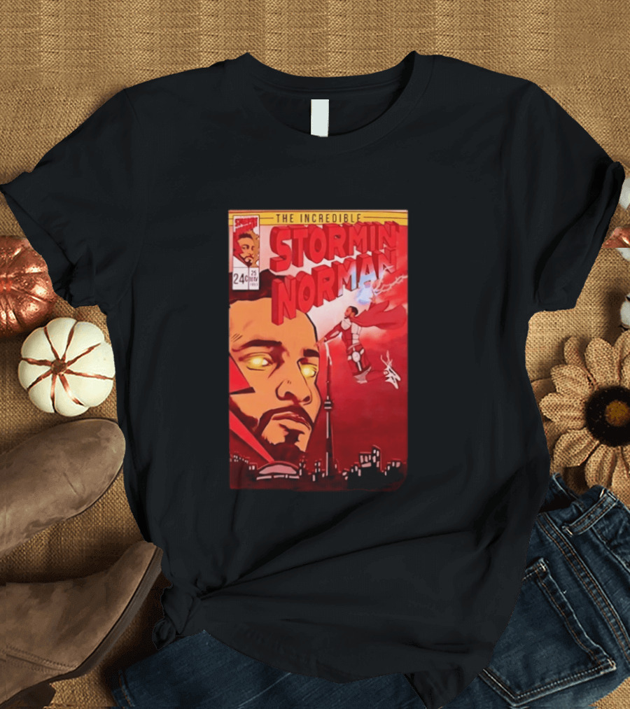 The Incredible Stormin Norman Comic Book Flying Superhero Cityscape 25 Cent Issue 24 T-Shirt