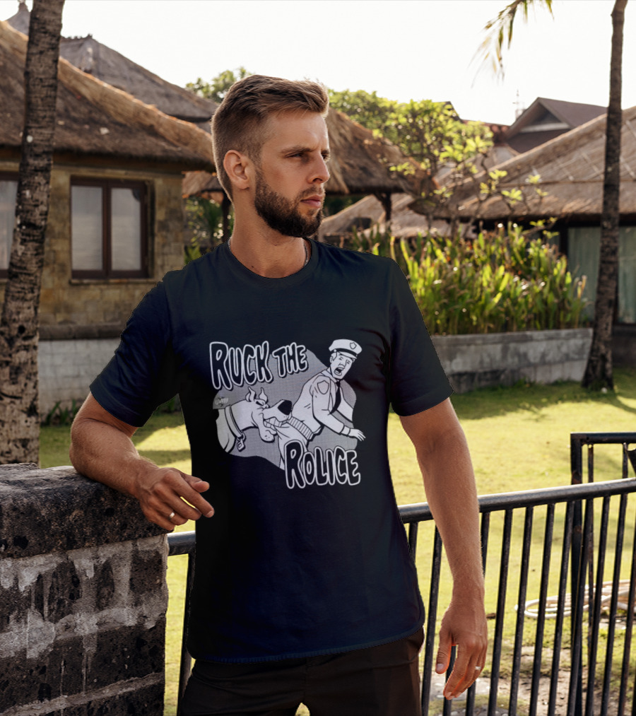 Ruck The Rolice Cartoon Dog Satire Pop Culture Police Officer And Dog T-Shirt