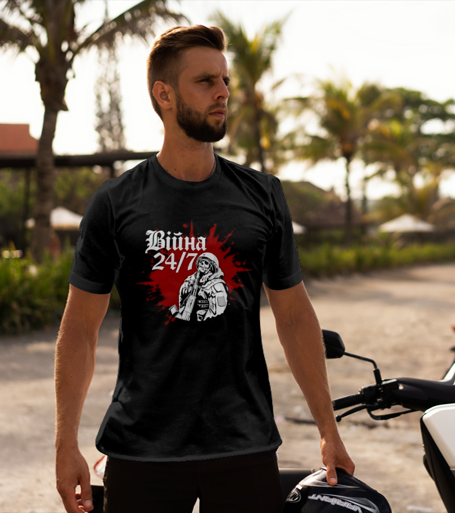 Війна 24/7 Skeleton Soldier Military Red Splatter T-Shirt