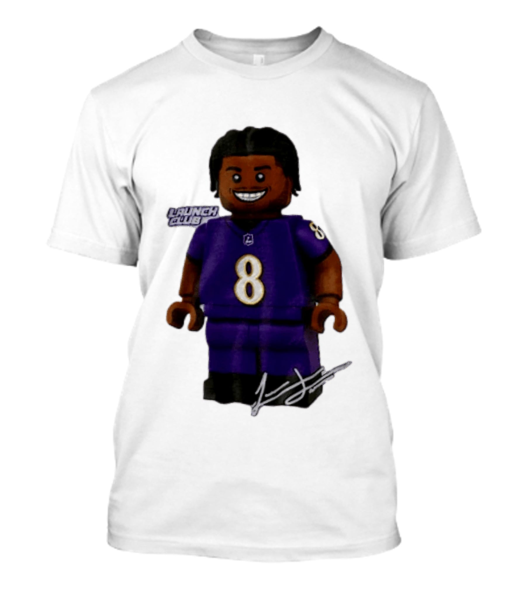 Baltimore Ravens Lamar Jackson Lego Minifigure Purple Jersey Number 8 T-Shirt
