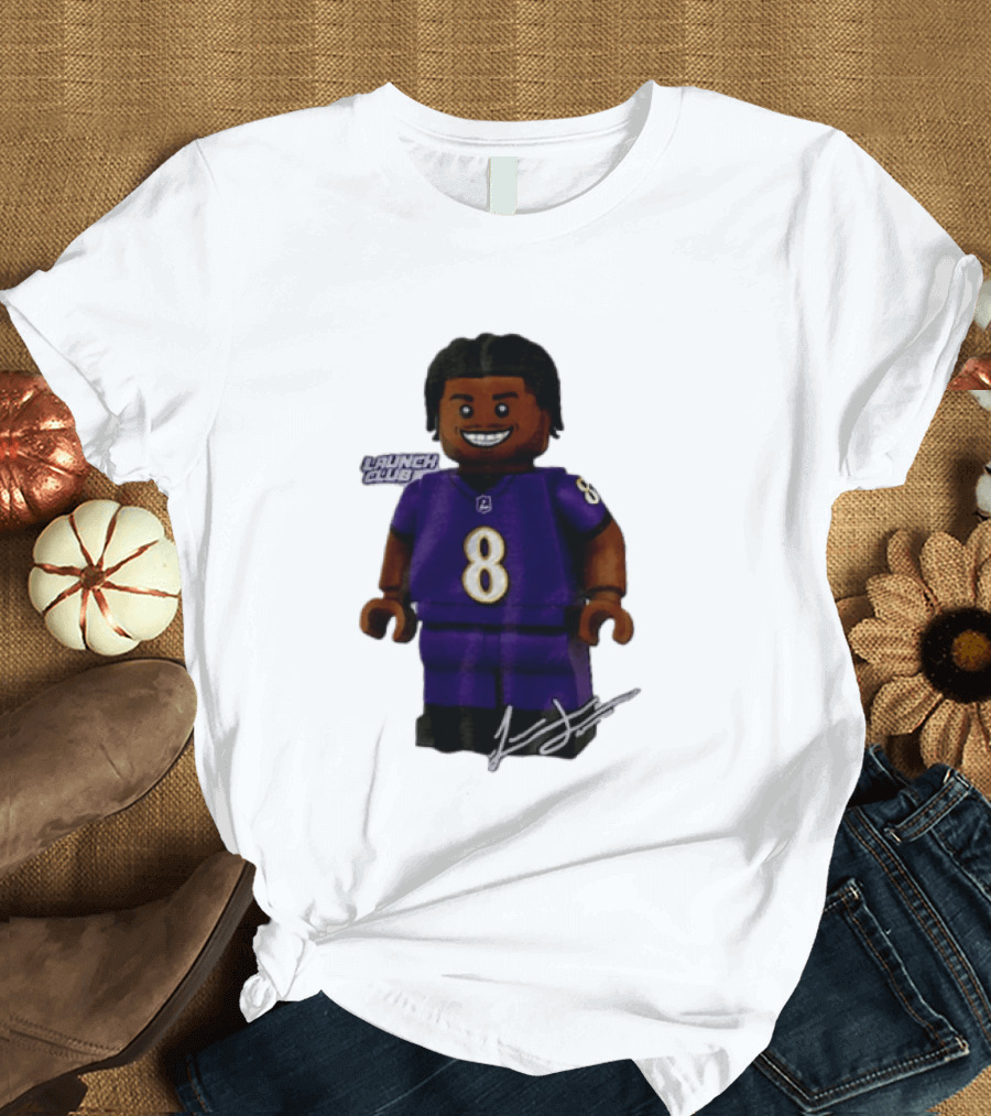 Baltimore Ravens Lamar Jackson Lego Minifigure Purple Jersey Number 8 T-Shirt