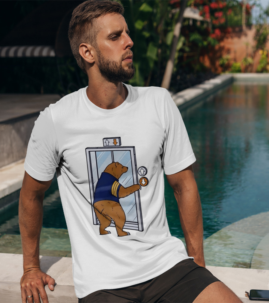 Bear In Blue Jacket Pressing Elevator Down Button T-Shirt