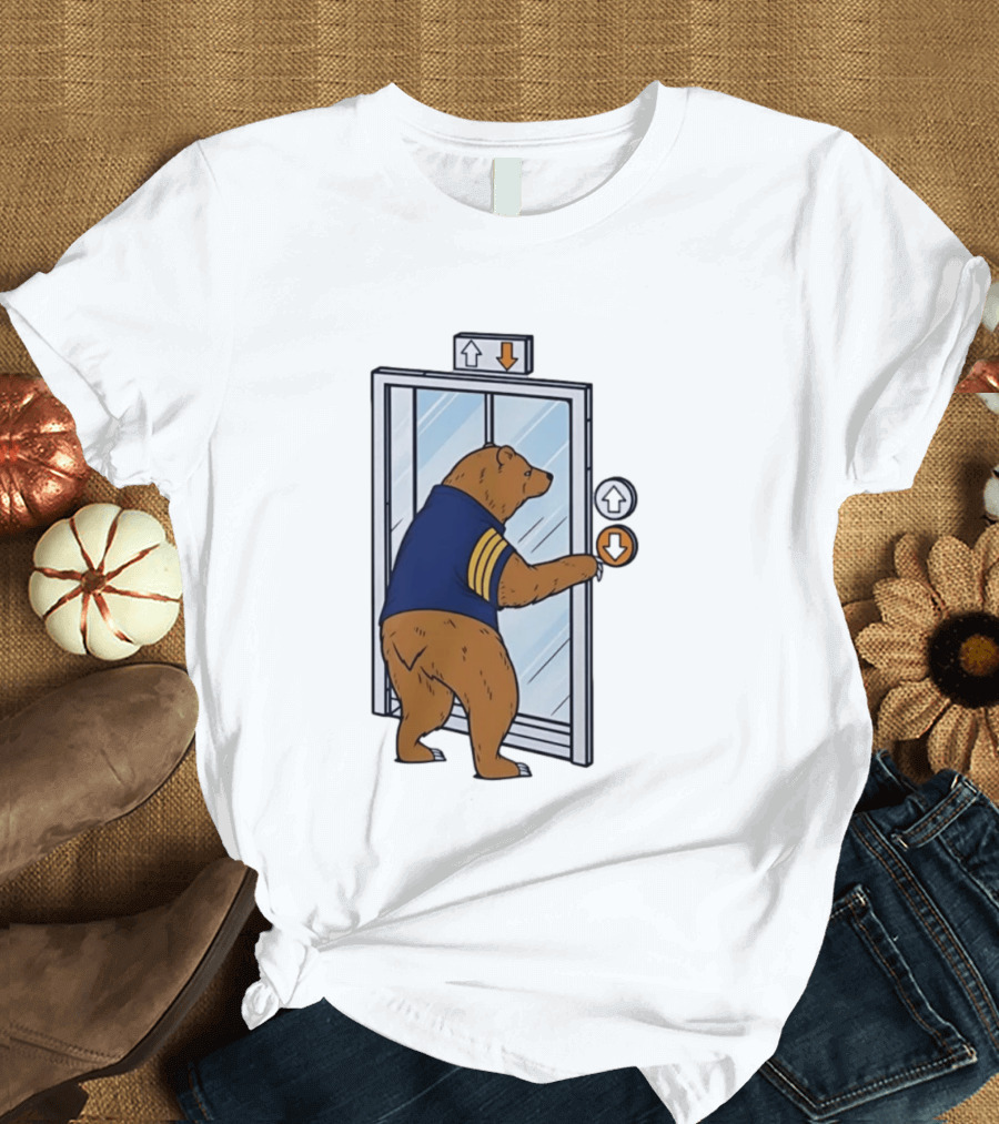 Bear In Blue Jacket Pressing Elevator Down Button T-Shirt
