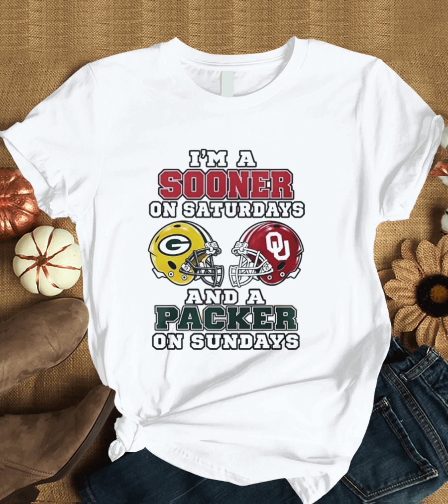 I'm A Sooner On Saturdays And A Packer On Sundays Football Fan Helmets T-Shirt