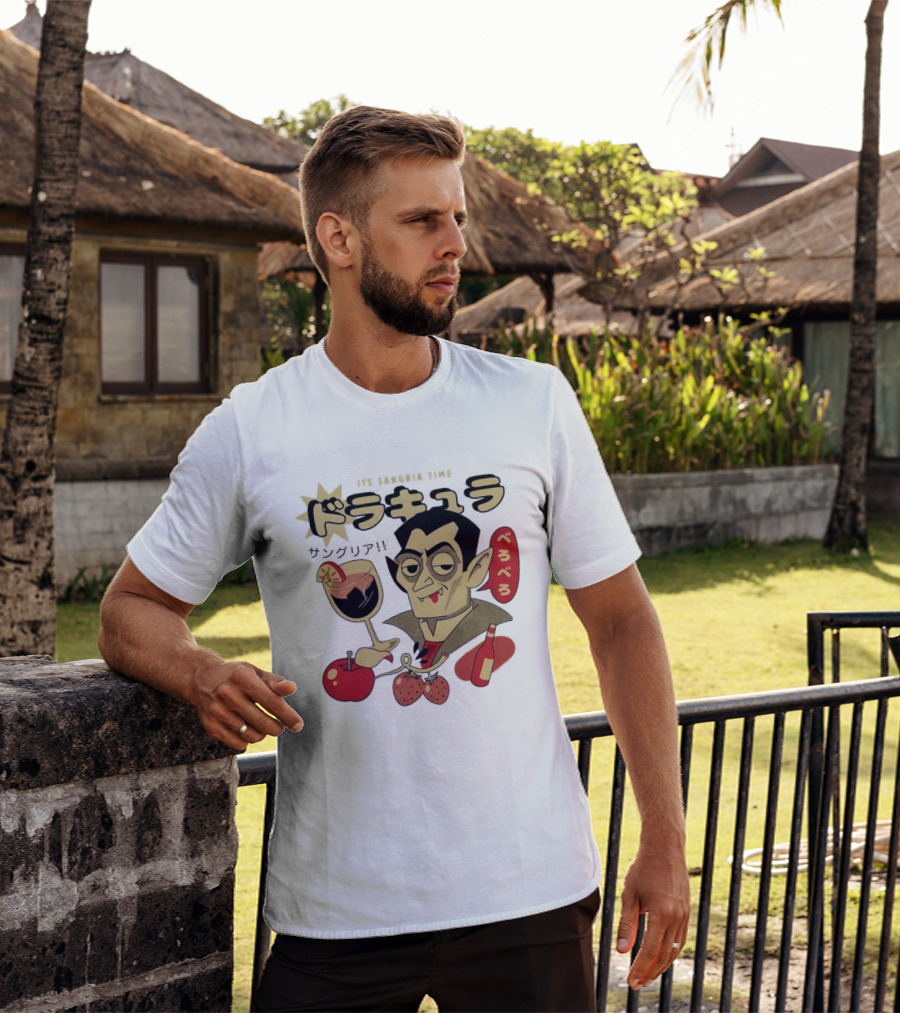 Dracula It's Sangria Time Japanese Vampire Bero Bero Retro Drink T-Shirt