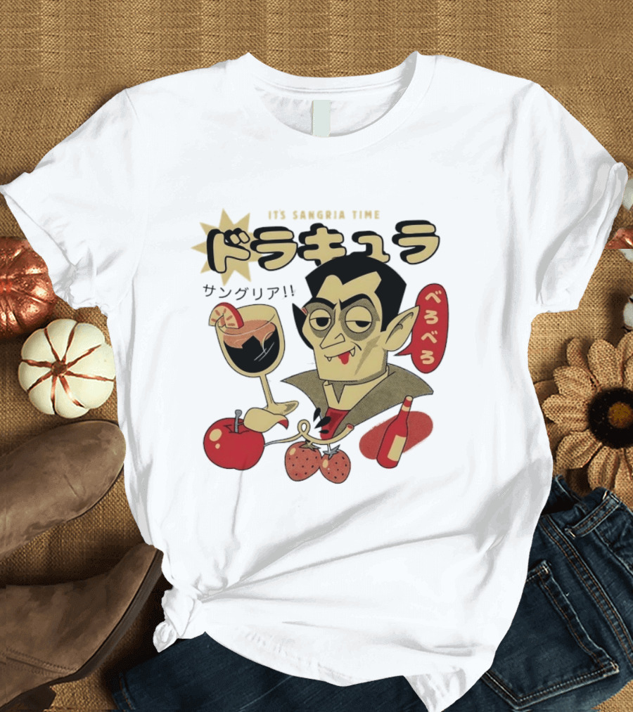 Dracula It's Sangria Time Japanese Vampire Bero Bero Retro Drink T-Shirt