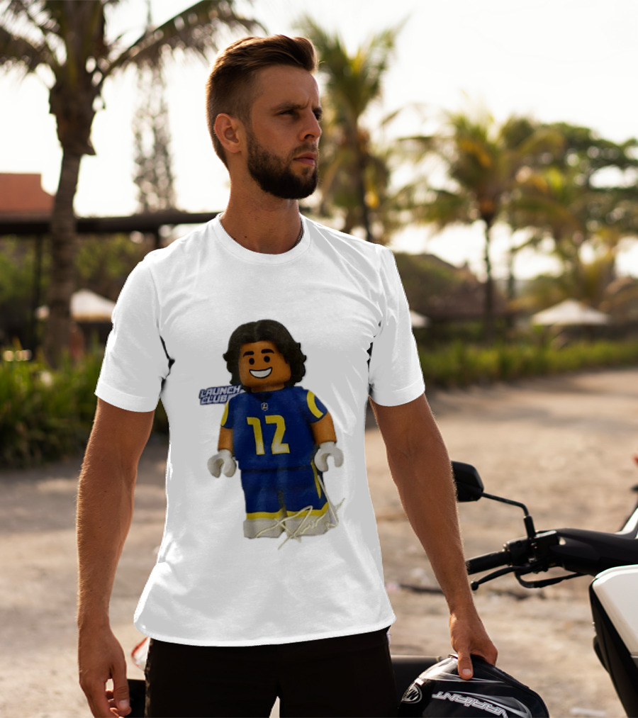 Los Angeles Rams Wide Receiver Puka Nacua Launch Club Number 12 Lego T-Shirt