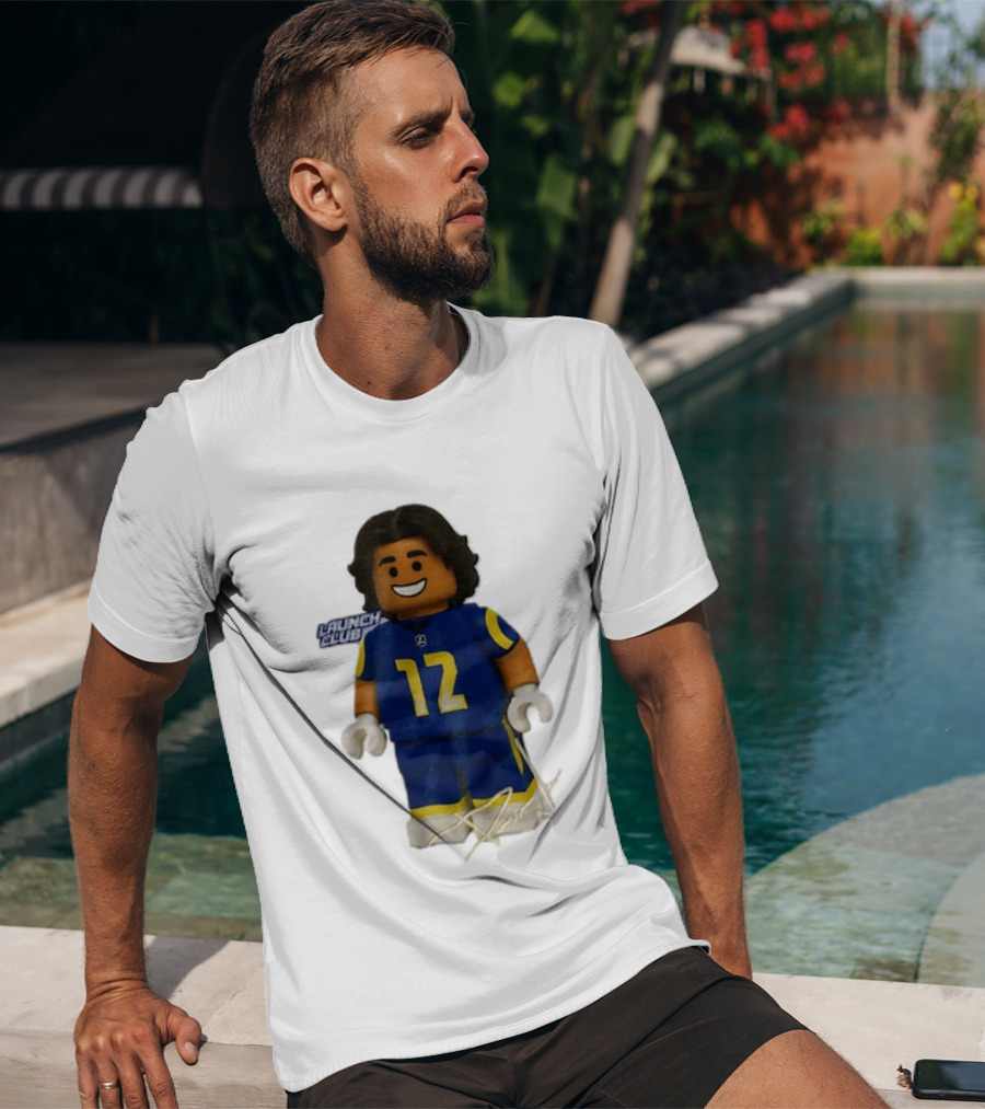 Los Angeles Rams Wide Receiver Puka Nacua Launch Club Number 12 Lego T-Shirt